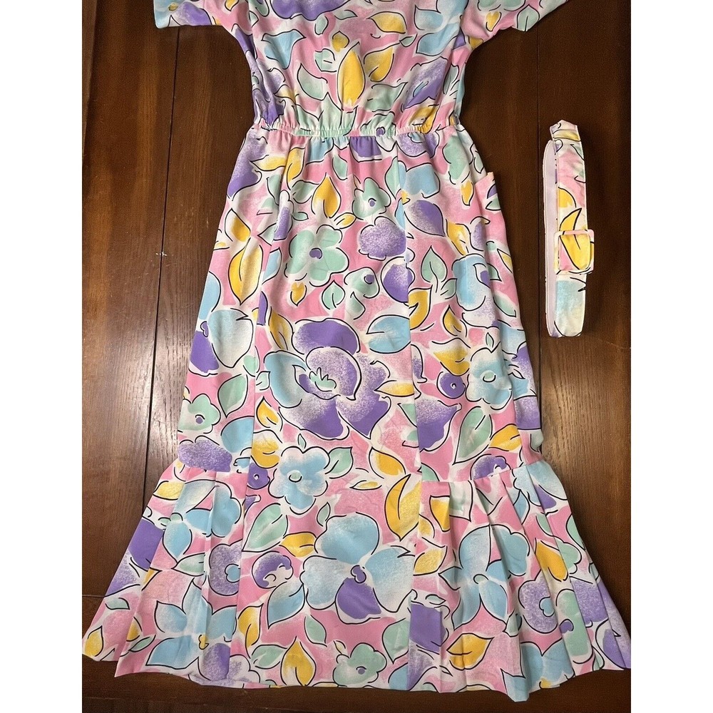 Vintage 1980’s Act 1 Floral Mermaid Dress With Belt - Picture 8 of 15